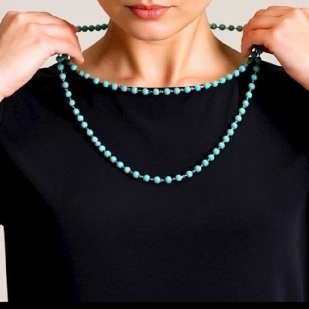 Chunky Turquoise Howlite Bead Rosary Chain Necklace 59” In Presentation Box